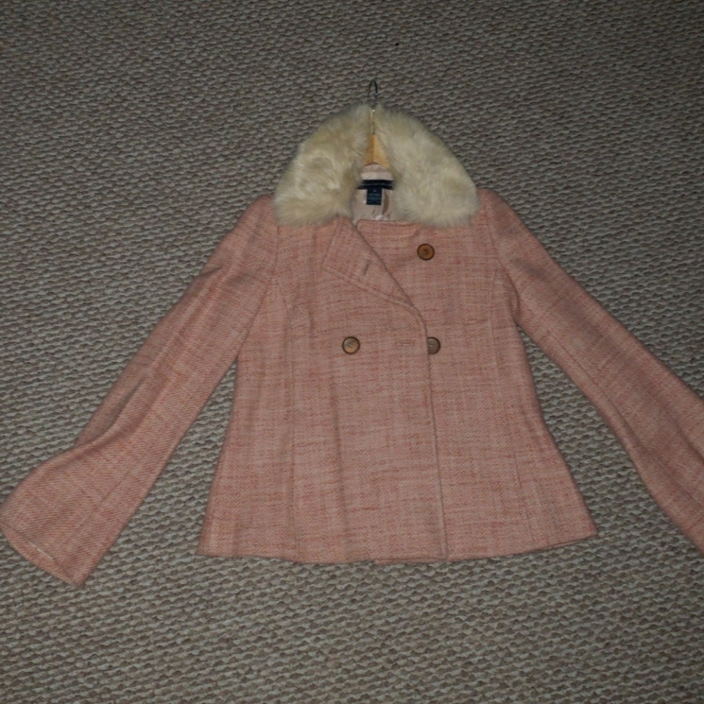 french connection pink tweed fur collar jacket